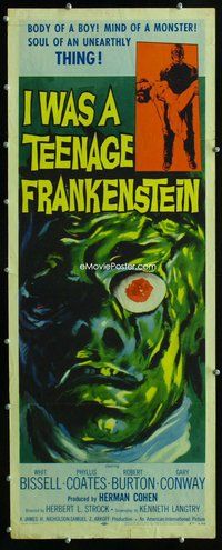 z192 I WAS A TEENAGE FRANKENSTEIN insert movie poster '57 AIP horror!