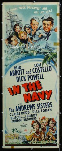 z198 IN THE NAVY insert movie poster '41 Abbott & Costello!