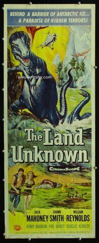 z215 LAND UNKNOWN insert movie poster '57 cool Sawyer dinosaur art!