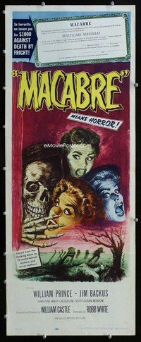 z233 MACABRE insert movie poster '58 William Castle, horror image!