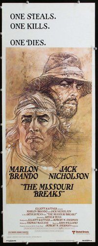 z251 MISSOURI BREAKS insert movie poster '76 Marlon Brando, Nicholson