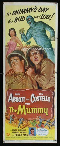 z013 ABBOTT & COSTELLO MEET THE MUMMY insert movie poster '55 spooky!