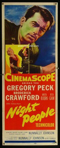 z266 NIGHT PEOPLE insert movie poster '54 Gregory Peck in uniform!
