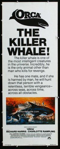 z278 ORCA insert movie poster '77 The Killer Whale, Richard Harris