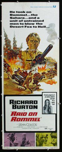 z306 RAID ON ROMMEL insert movie poster '71 Richard Burton, WWII