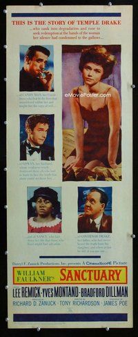 z319 SANCTUARY insert movie poster '61 William Faulkner, Lee Remick