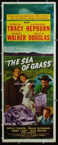 z324 SEA OF GRASS insert movie poster '47 Spencer Tracy, Kate Hepburn