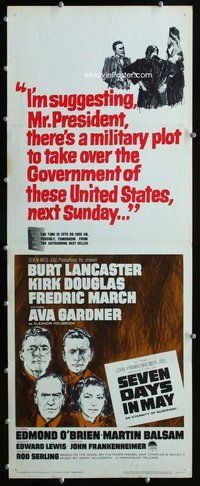 z330 SEVEN DAYS IN MAY insert movie poster '64 Burt Lancaster, Douglas
