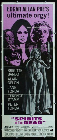z350 SPIRITS OF THE DEAD insert movie poster '69 Fellini, sexy Bardot!