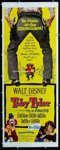 z387 TOBY TYLER insert movie poster '60 Walt Disney, circus clown!