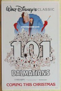 a125 ONE HUNDRED & ONE DALMATIANS advance one-sheet movie poster R85 Disney