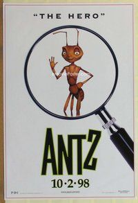 a024 ANTZ advance one-sheet movie poster '98 Woody Allen, The Hero!
