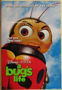 a039 BUG'S LIFE DS one-sheet movie poster '98 Disney/Pixar, ladybug style!