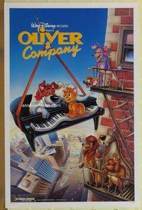 a123 OLIVER & COMPANY one-sheet movie poster '88 Walt Disney cats & dogs!