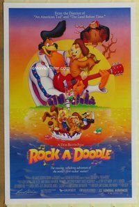 a143 ROCK-A-DOODLE one-sheet movie poster '91 Don Bluth musical cartoon!