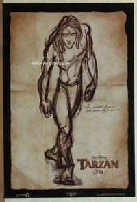 a165 TARZAN DS teaser one-sheet movie poster '99 cool sketch artwork!