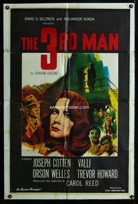 b489 THIRD MAN one-sheet movie poster R56 Orson Welles, film noir!