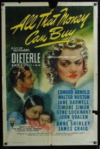 b057 ALL THAT MONEY CAN BUY one-sheet movie poster '41 James Craig, Simon