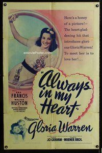 b061 ALWAYS IN MY HEART one-sheet movie poster '42 first Gloria Warren!