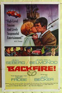 b081 BACKFIRE one-sheet movie poster '65 Jean Seberg, Jean-Paul Belmondo