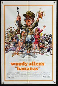 b088 BANANAS one-sheet movie poster '71 Woody Allen, Jack Davis art!