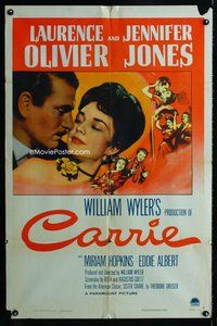 b142 CARRIE one-sheet movie poster '52 Laurence Olivier, Jennifer Jones