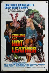 b161 CHROME & HOT LEATHER one-sheet movie poster '71 Green Beret bikers!