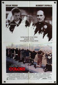 b167 COLORS one-sheet movie poster '88 Sean Penn & Robert Duvall as cops!