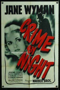 b179 CRIME BY NIGHT one-sheet movie poster '44 Jane Wyman menaced!