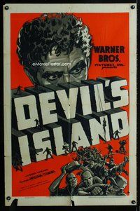 b192 DEVIL'S ISLAND one-sheet movie poster '39 Boris Karloff, cool art!