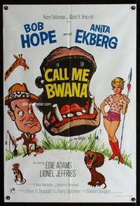 b140 CALL ME BWANA English one-sheet movie poster '63 Bob Hope, Anita Ekberg