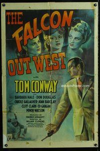 b214 FALCON OUT WEST one-sheet movie poster '44 Tom Conway as The Falcon!