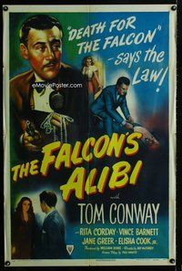 b215 FALCON'S ALIBI one-sheet movie poster '46 Tom Conway as The Falcon!