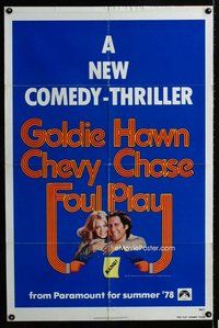 b223 FOUL PLAY teaser one-sheet movie poster '78 Goldie Hawn, Chevy Chase