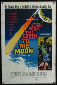 b227 FROM THE EARTH TO THE MOON one-sheet movie poster '58 Jules Verne
