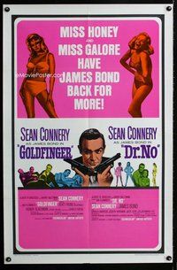 b005 GOLDFINGER/DR NO one-sheet movie poster '66 Sean Connery, James Bond!