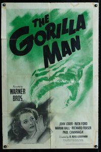 b239 GORILLA MAN one-sheet movie poster '42 John Loder, Ruth Ford, horror!