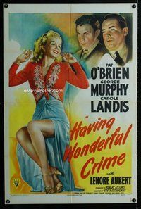 b247 HAVING WONDERFUL CRIME one-sheet movie poster '45 sexy Carole Landis!