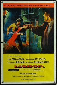 b281 LISBON one-sheet movie poster '56 Ray Milland, Maureen O'Hara, Spain!