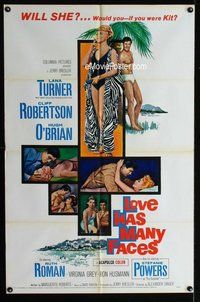 b288 LOVE HAS MANY FACES one-sheet movie poster '65 Lana Turner, Robertson