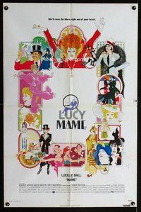 b293 MAME one-sheet movie poster '74 Lucille Ball, cool Bob Peak artwork!