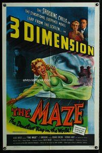b019 MAZE one-sheet movie poster '53 3D horror, William Cameron Menzies