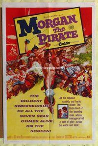 b320 MORGAN THE PIRATE one-sheet movie poster '61 raging Steve Reeves!