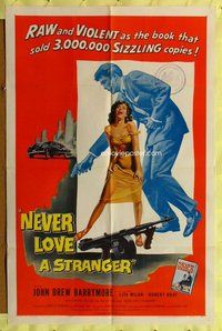 b328 NEVER LOVE A STRANGER one-sheet movie poster '58 Harold Robbins