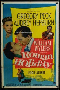 b399 ROMAN HOLIDAY one-sheet movie poster '53 Audrey Hepburn, Greg Peck