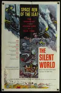 b430 SILENT WORLD one-sheet movie poster '56 Jacques Cousteau, Louis Malle
