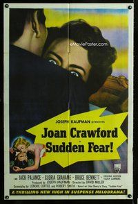 b453 SUDDEN FEAR style B one-sheet movie poster '52 Joan Crawford, Palance