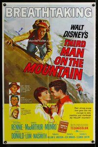 b043 3rd MAN ON THE MOUNTAIN signed one-sheet movie poster '59 James MacArthur
