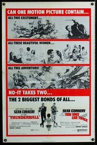 b007 THUNDERBALL/YOU ONLY LIVE TWICE one-sheet movie poster '71 James Bond
