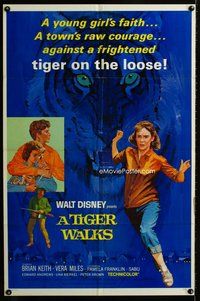 b496 TIGER WALKS style B one-sheet movie poster '64 Disney, tiger artwork!